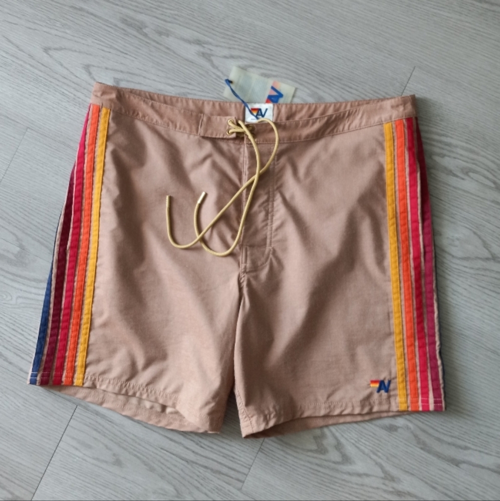 Aviator Nation Men's 5-Stripe 6" Board Shorts Tan 36